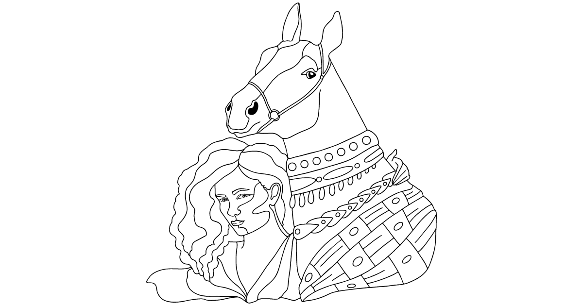 Horse and young girl Horses coloring pages for Adults online