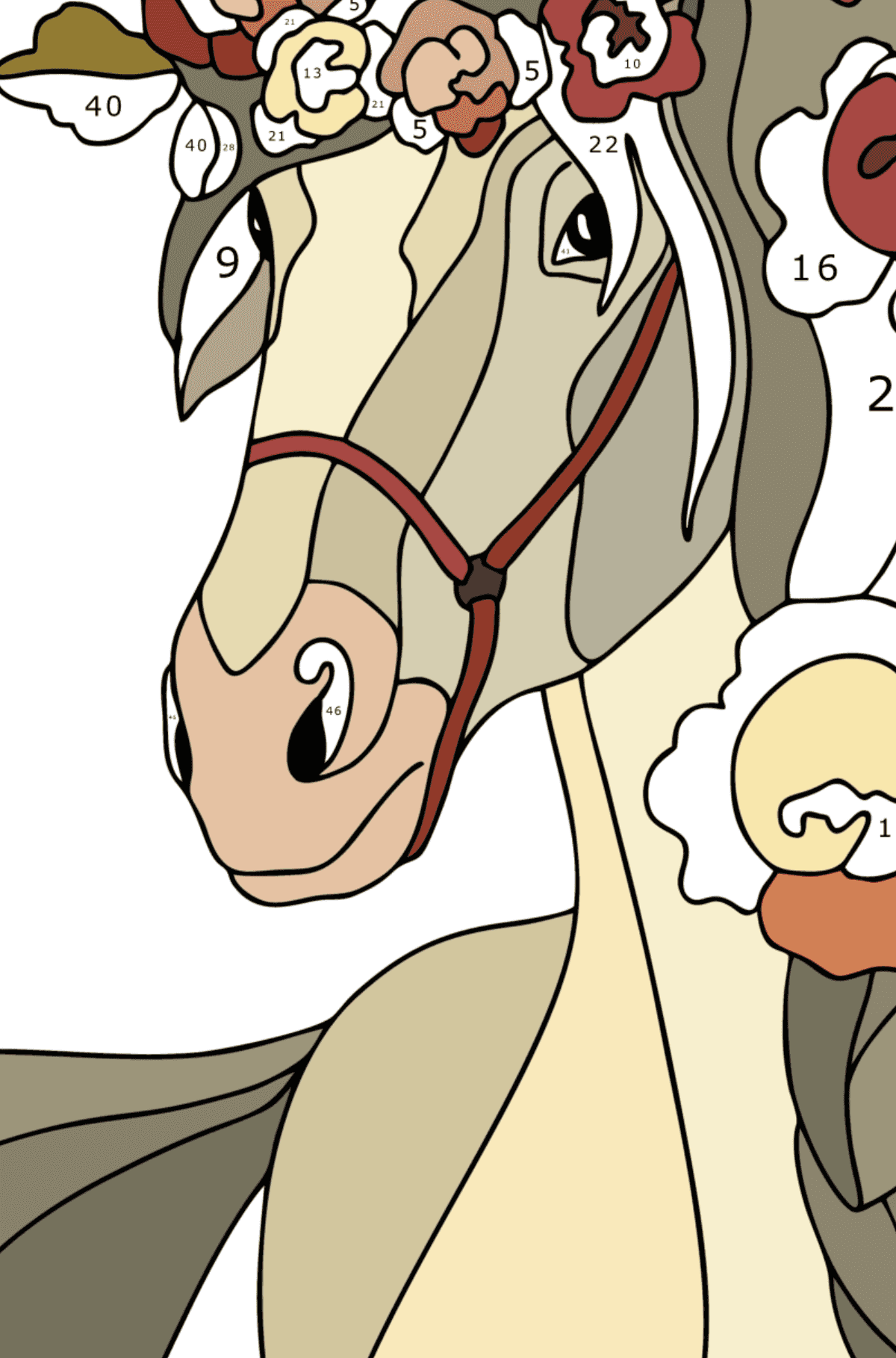 Раскраска Красивая лошадь антистресс - Раскраска по Номерам для Взрослых