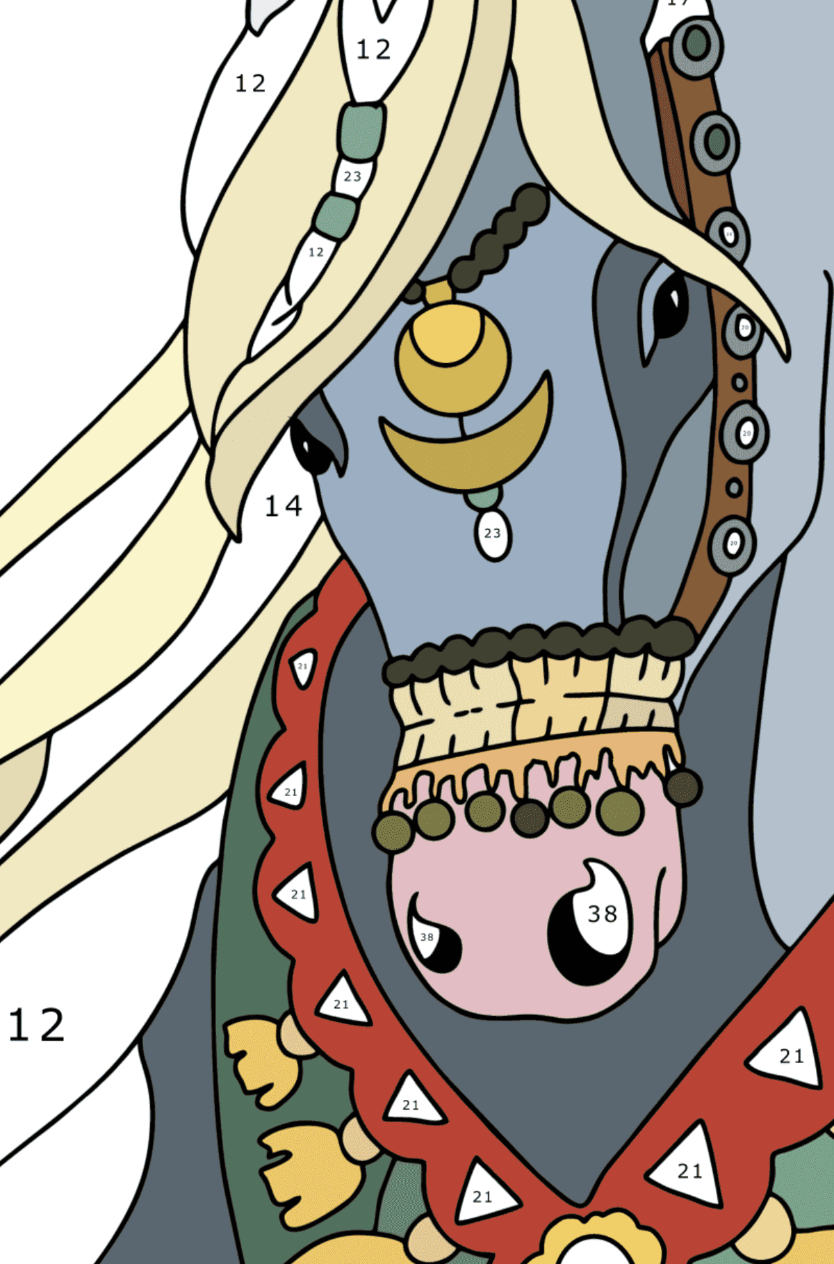 Раскраска Очаровательная лошадь - Раскраска по Номерам для Взрослых