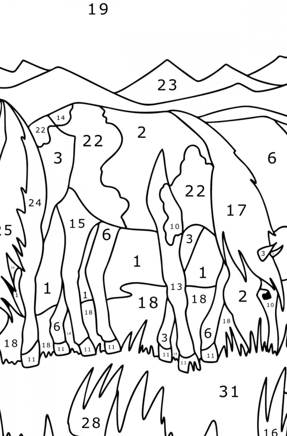 Horses in the field horses coloring pages for adults online