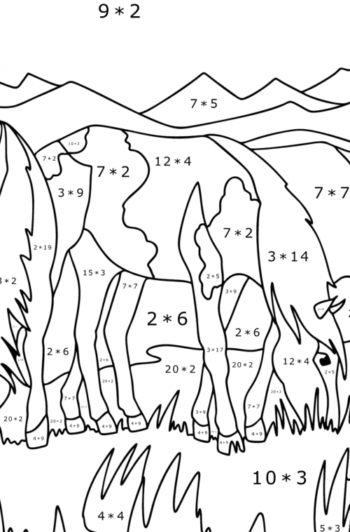 Horses in the field - Horses coloring pages for Adults online