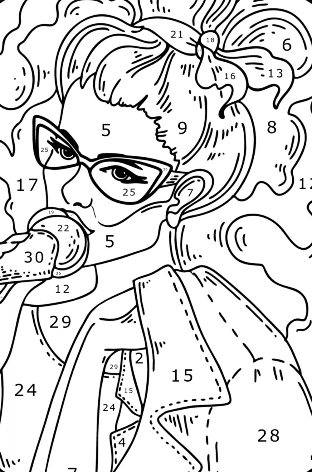 Beautiful girl with ice cream - Ice cream coloring pages for Adults