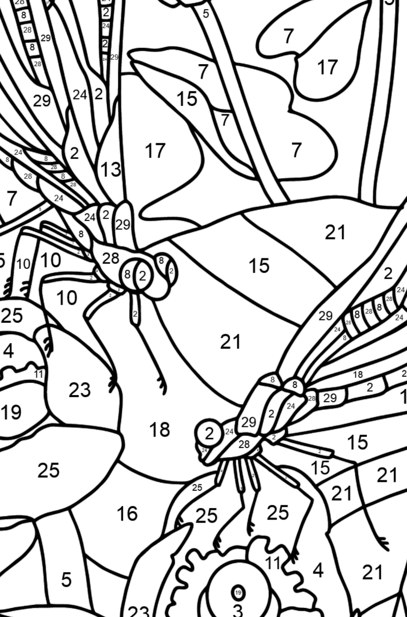 Two dragonflies - Insects coloring pages for Adults online