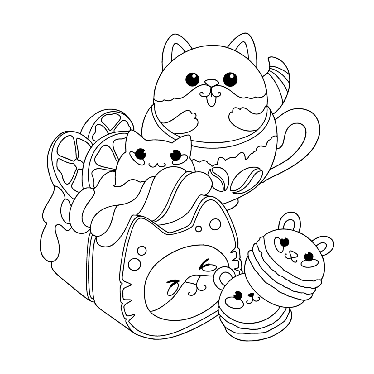 Kawaii sweets - Kawaii coloring pages for Adults online and printable