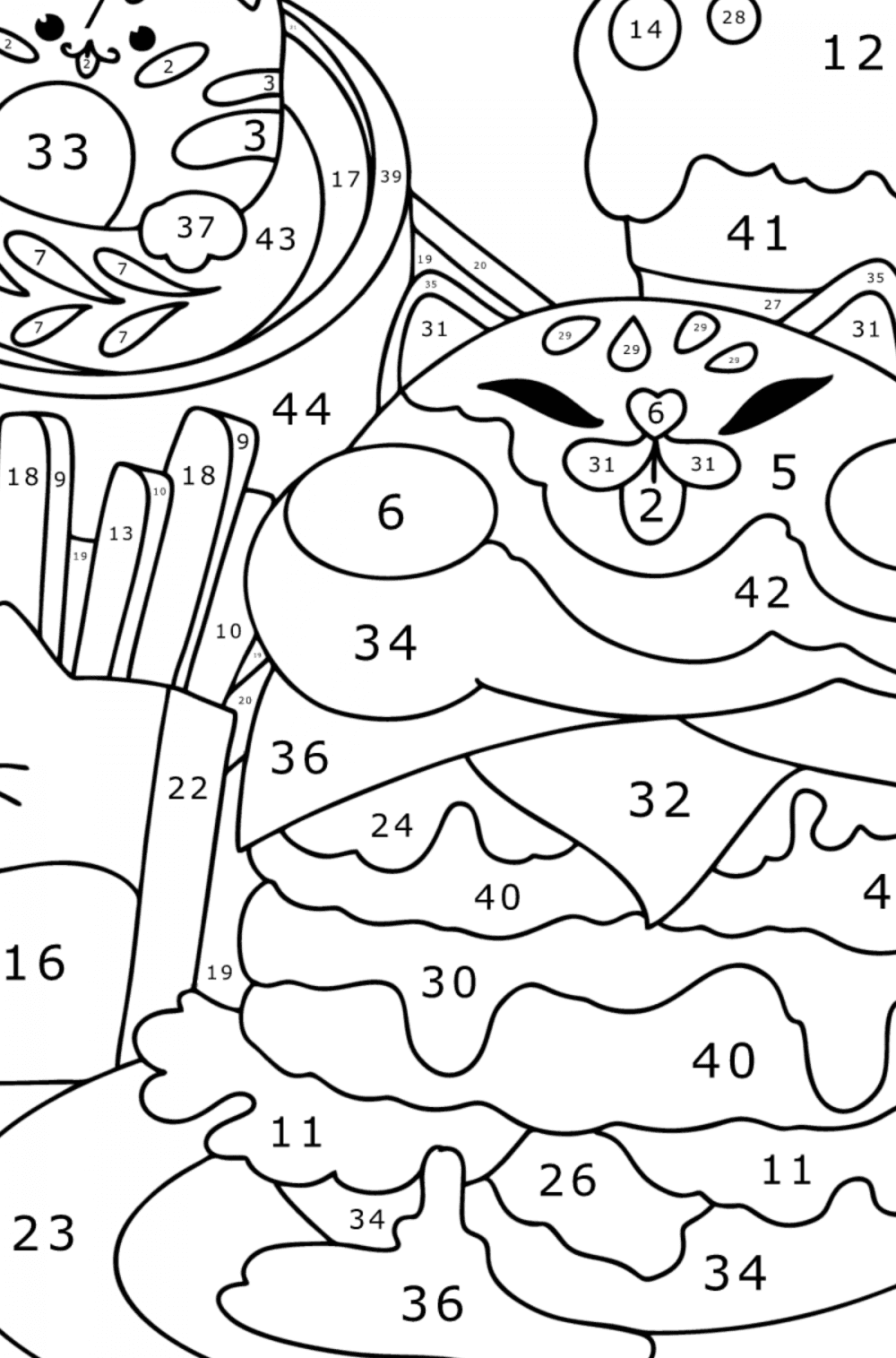 Kawaii burger cat coloring page coloring for adults
