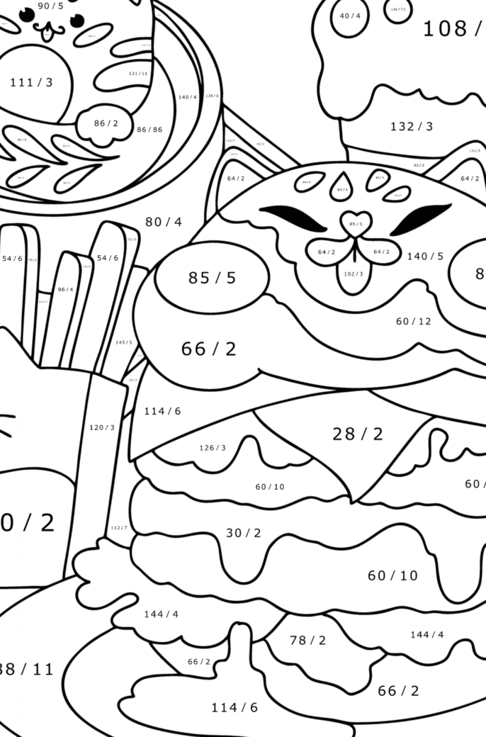 Kawaii burger cat coloring page | Coloring-for-Adults.com