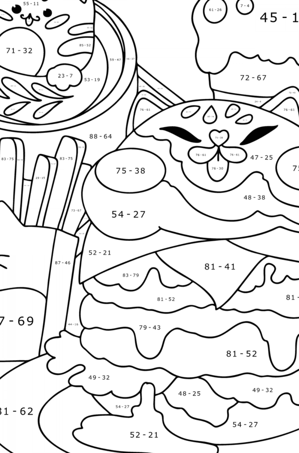 Kawaii burger cat coloring page | Coloring-for-Adults.com