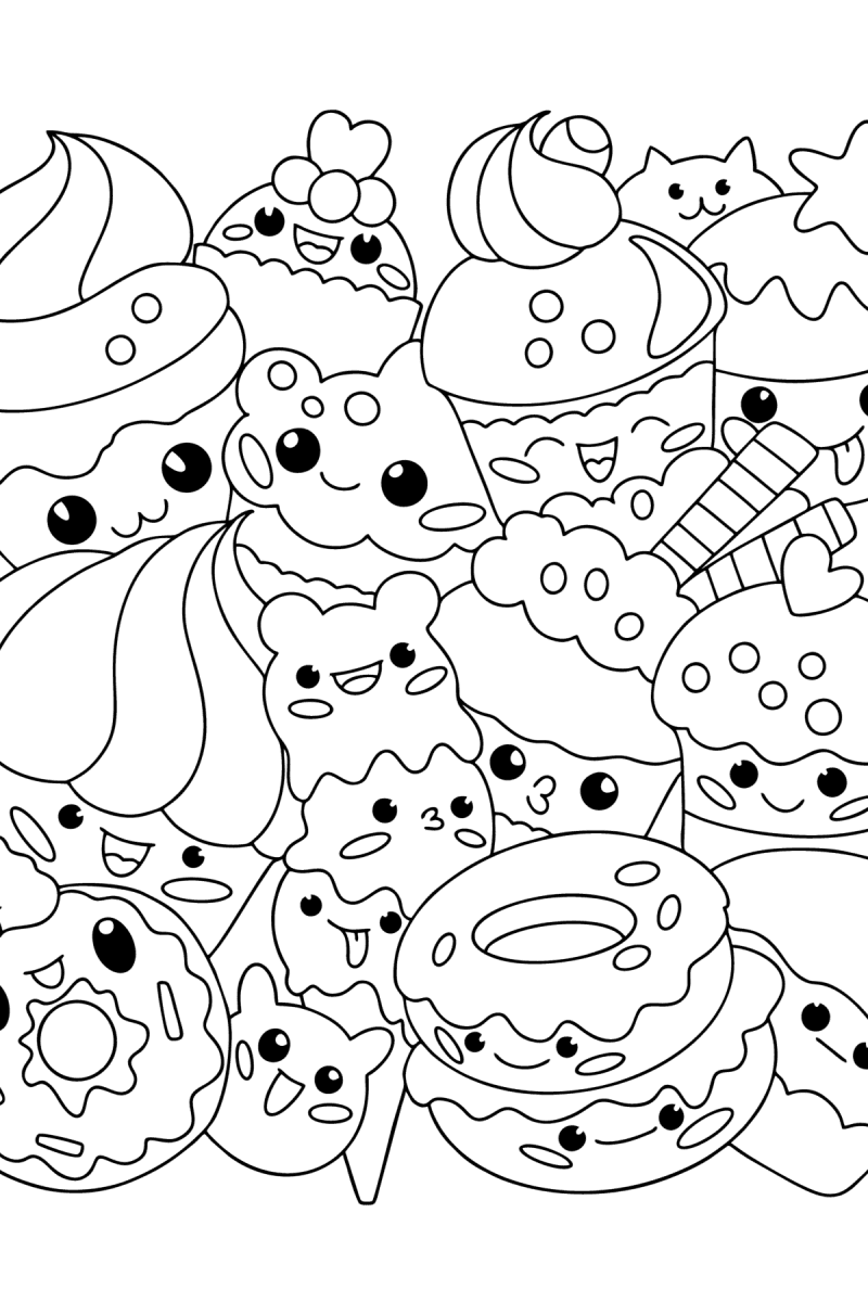 Kawaii coloring pages for Adults - Online or Printable