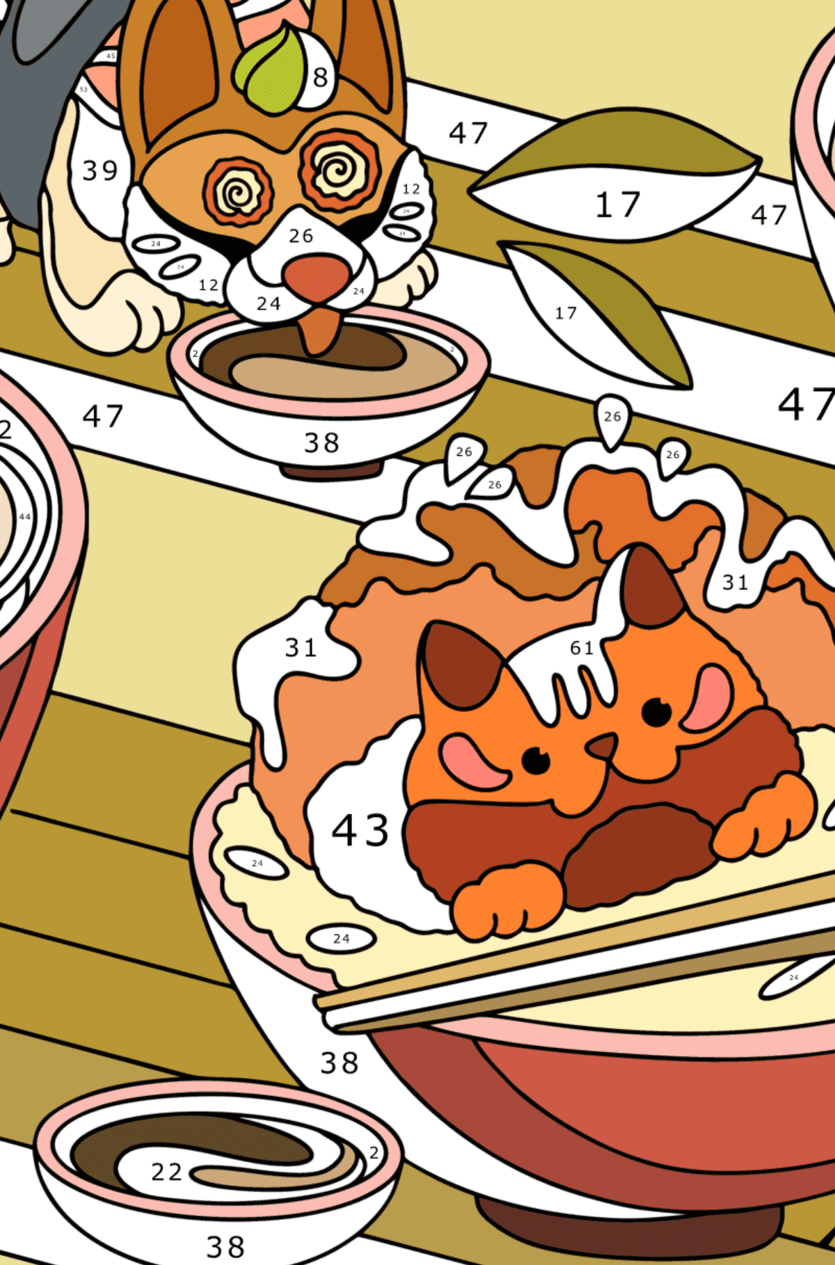 Japanese lunch coloring page - Coloring by Numbers for Adults