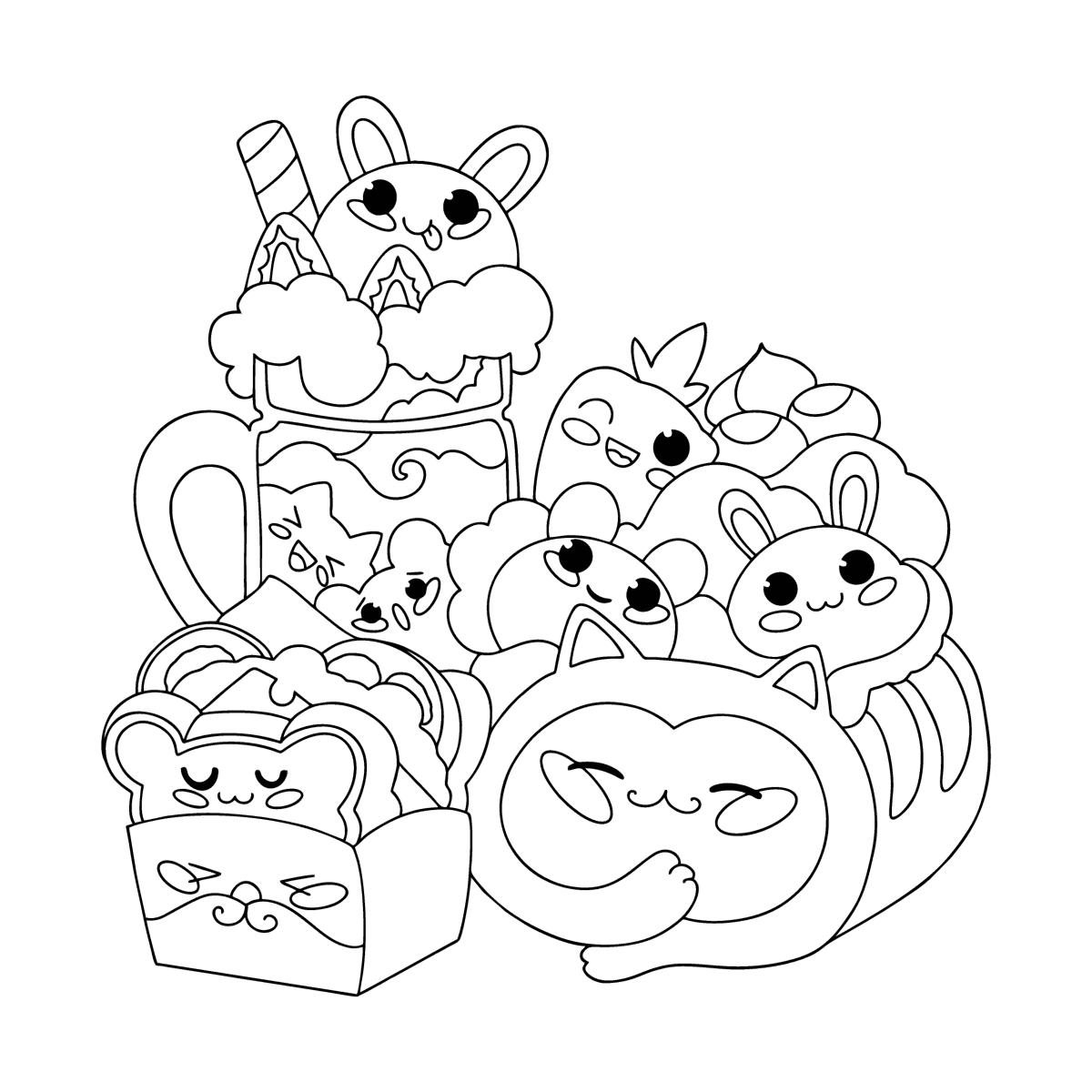 Lunch with eyes coloring page | Coloring-for-Adults.com