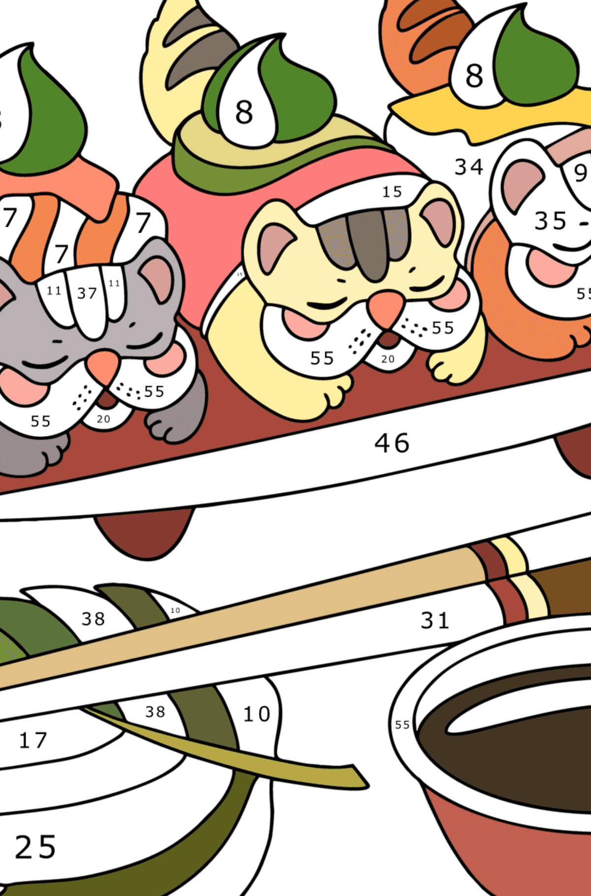 Sashimi coloring page - Coloring by Numbers for Adults