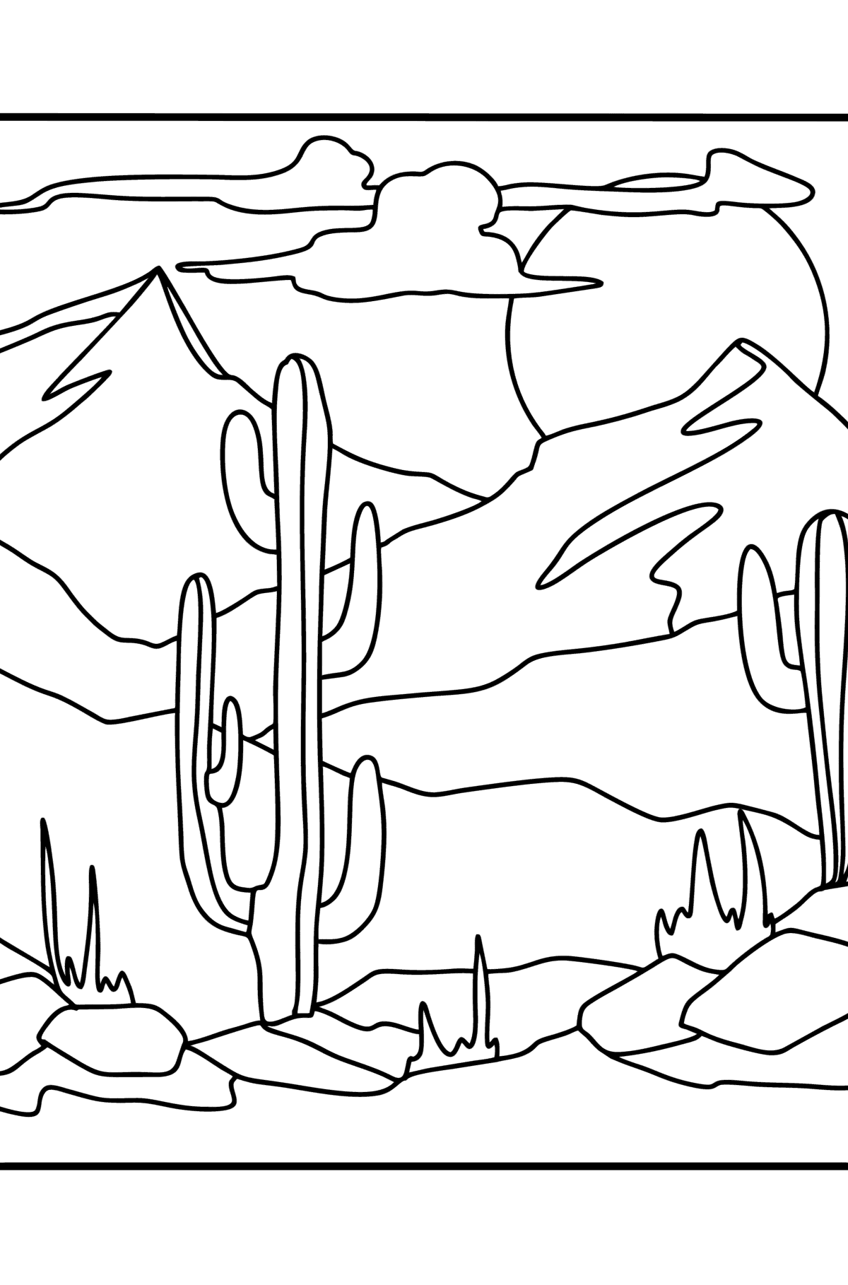 Dibujos Paisajes para colorear - Amanecer en el desierto