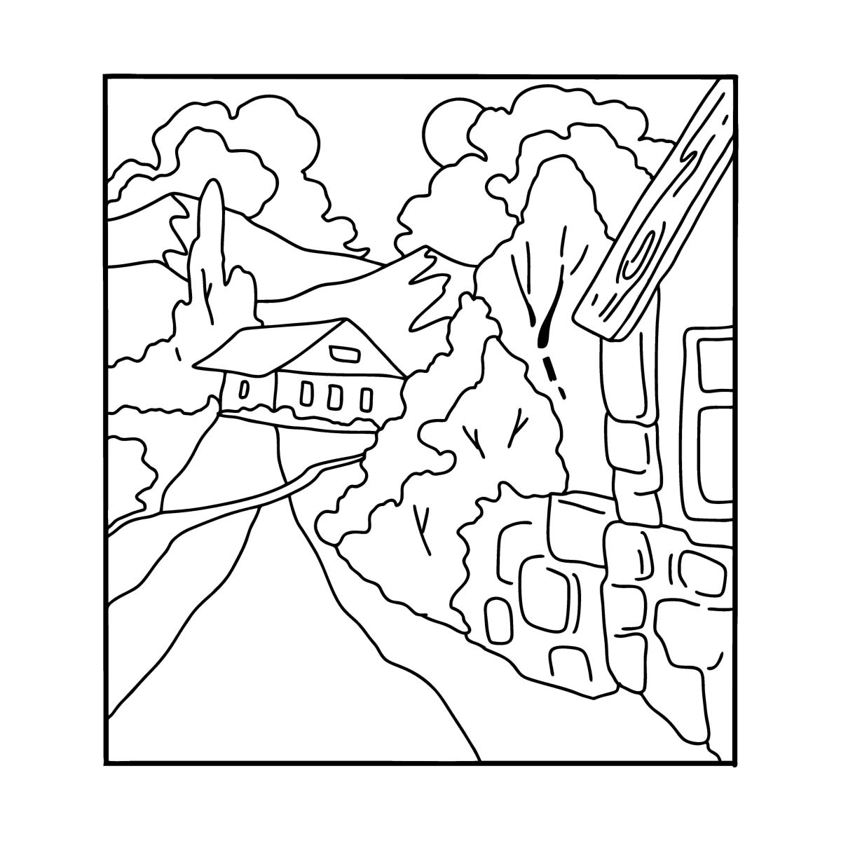 Beautiful village - Landscapes coloring pages for Adults