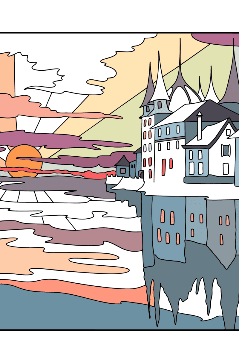 Sunrise Landscapes coloring pages for Adults online and printable
