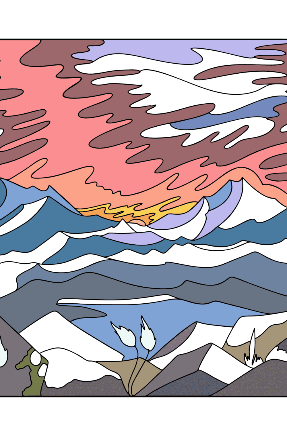 Sunrise Landscapes coloring pages for Adults online and printable