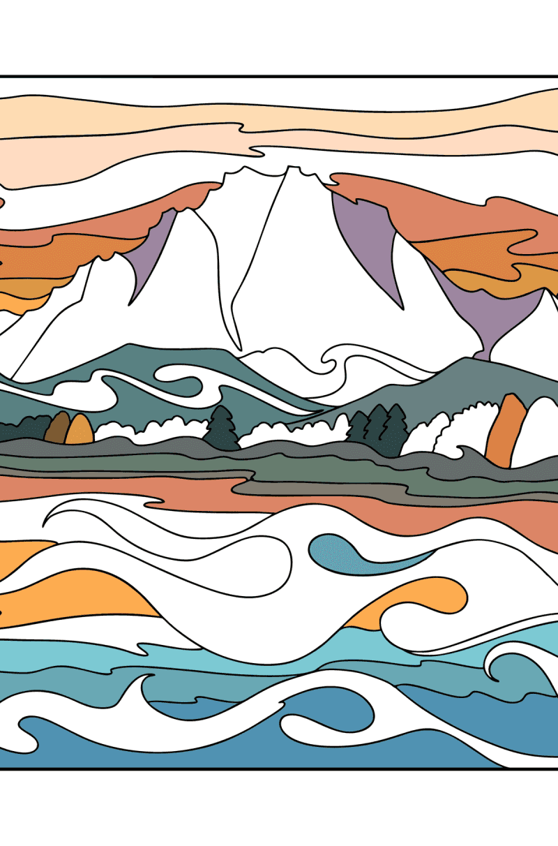 Sunrise Landscapes coloring pages for Adults online and printable