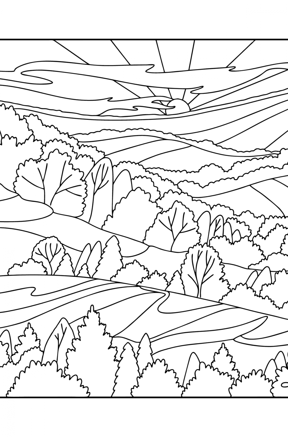 Landscape Slovakia Landscapes - Sunrise 6 Free Style Coloring Coloring Page Thumbnail 1000x1515 