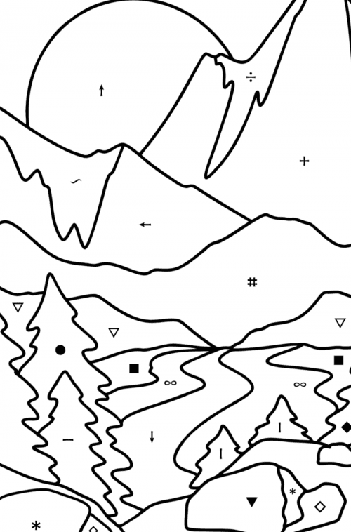 Sunset in the Alps - Landscapes coloring pages for Adults