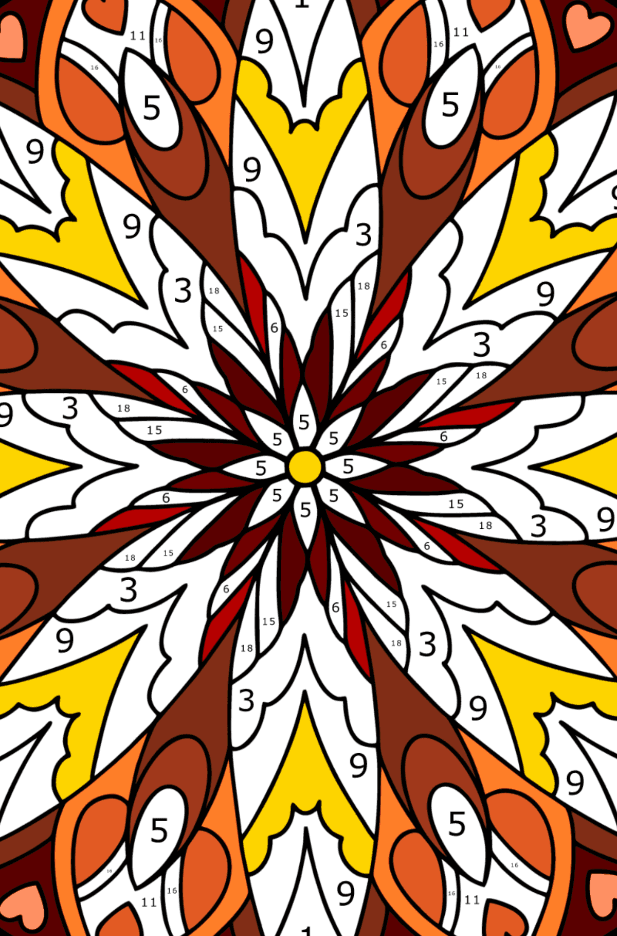 Kifestő Mandala gyönyörű virágok - számokkal játszani felnőtteknek