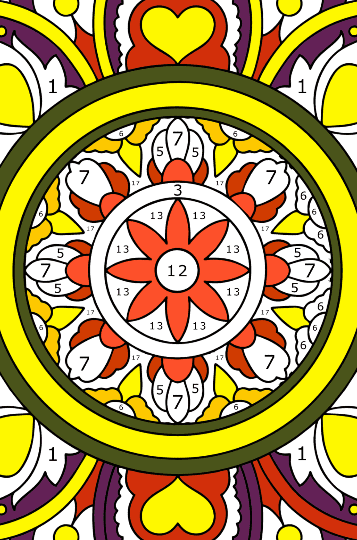 Värityskuva Mandalavauraus - pelata numeroilla aikuisille