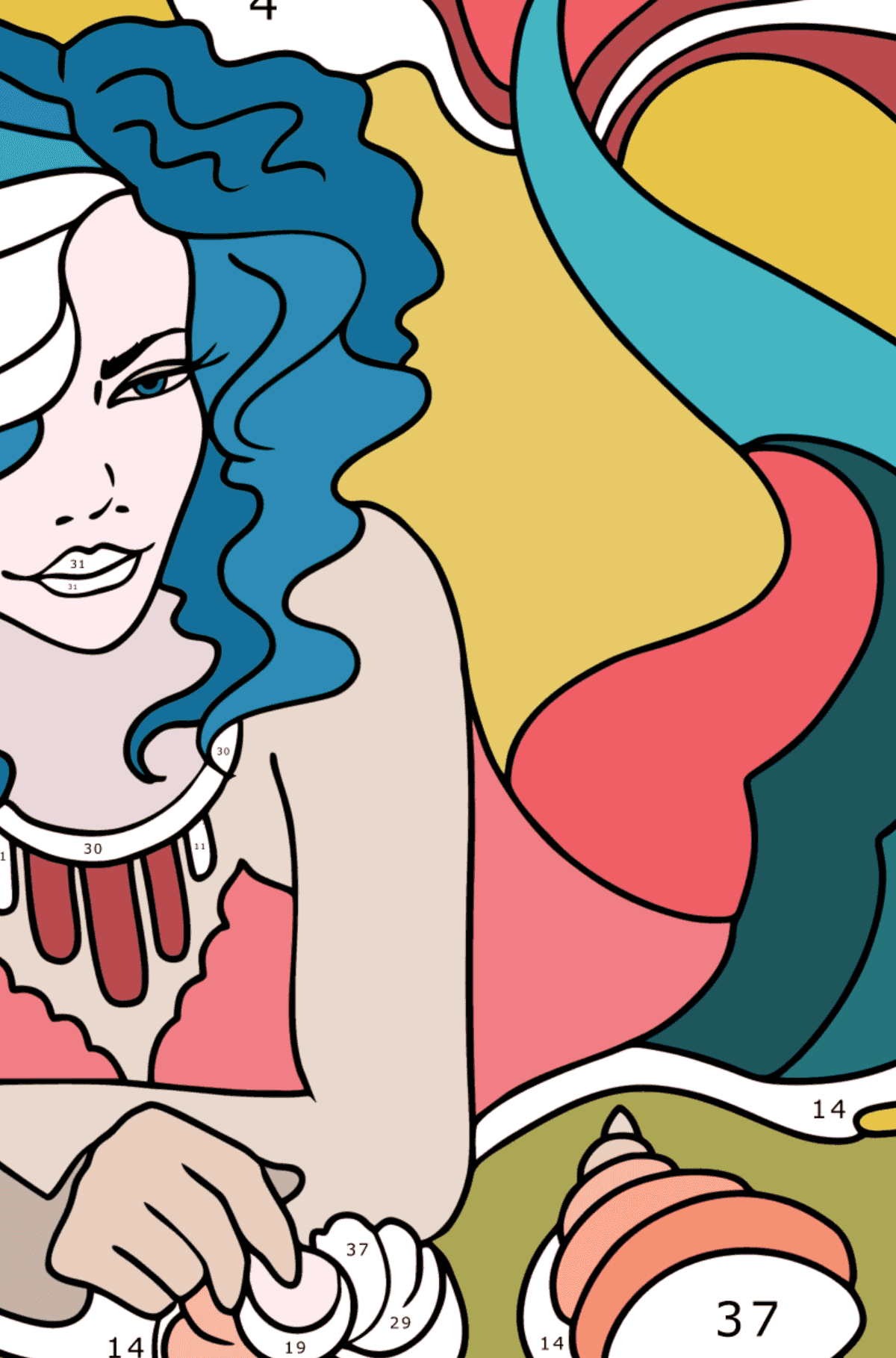 Beautiful mermaid coloring page - Coloring by Numbers for Adults