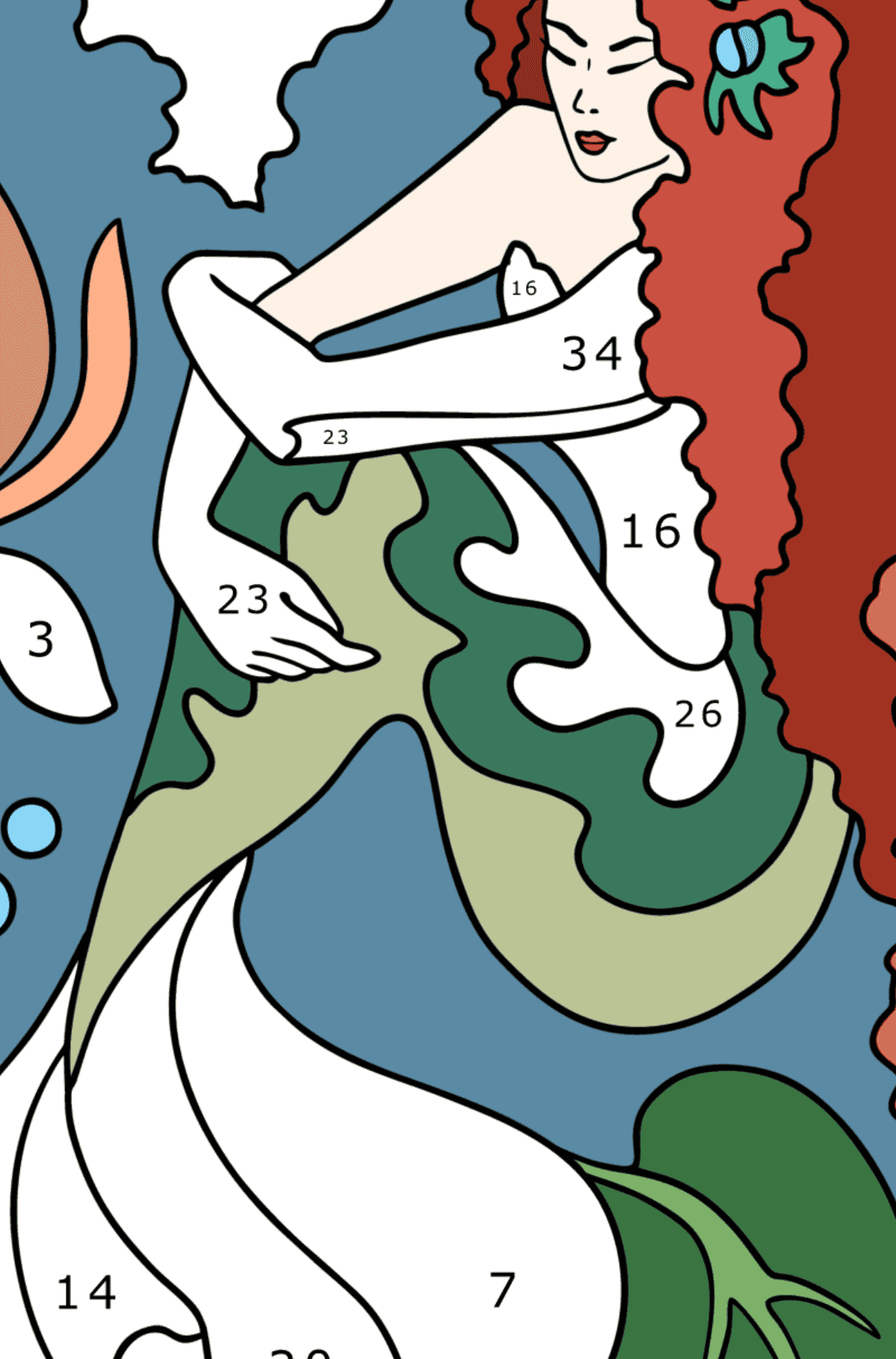 Charming mermaid coloring page - Coloring by Numbers for Adults