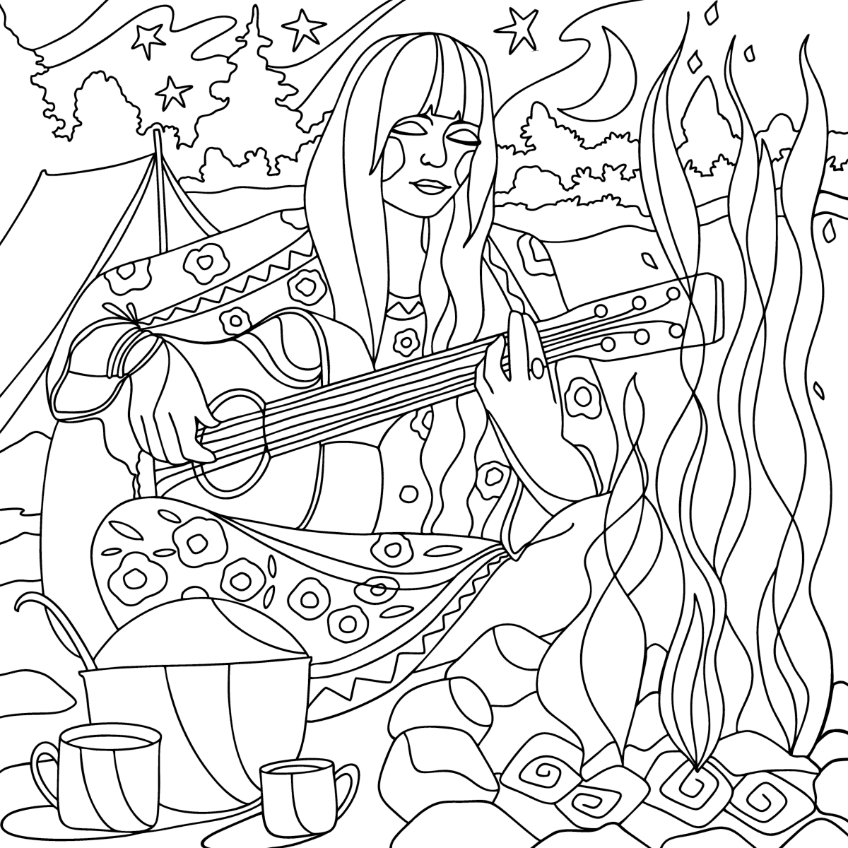 Music of the 60s coloring page | Coloring-for-Adults.com