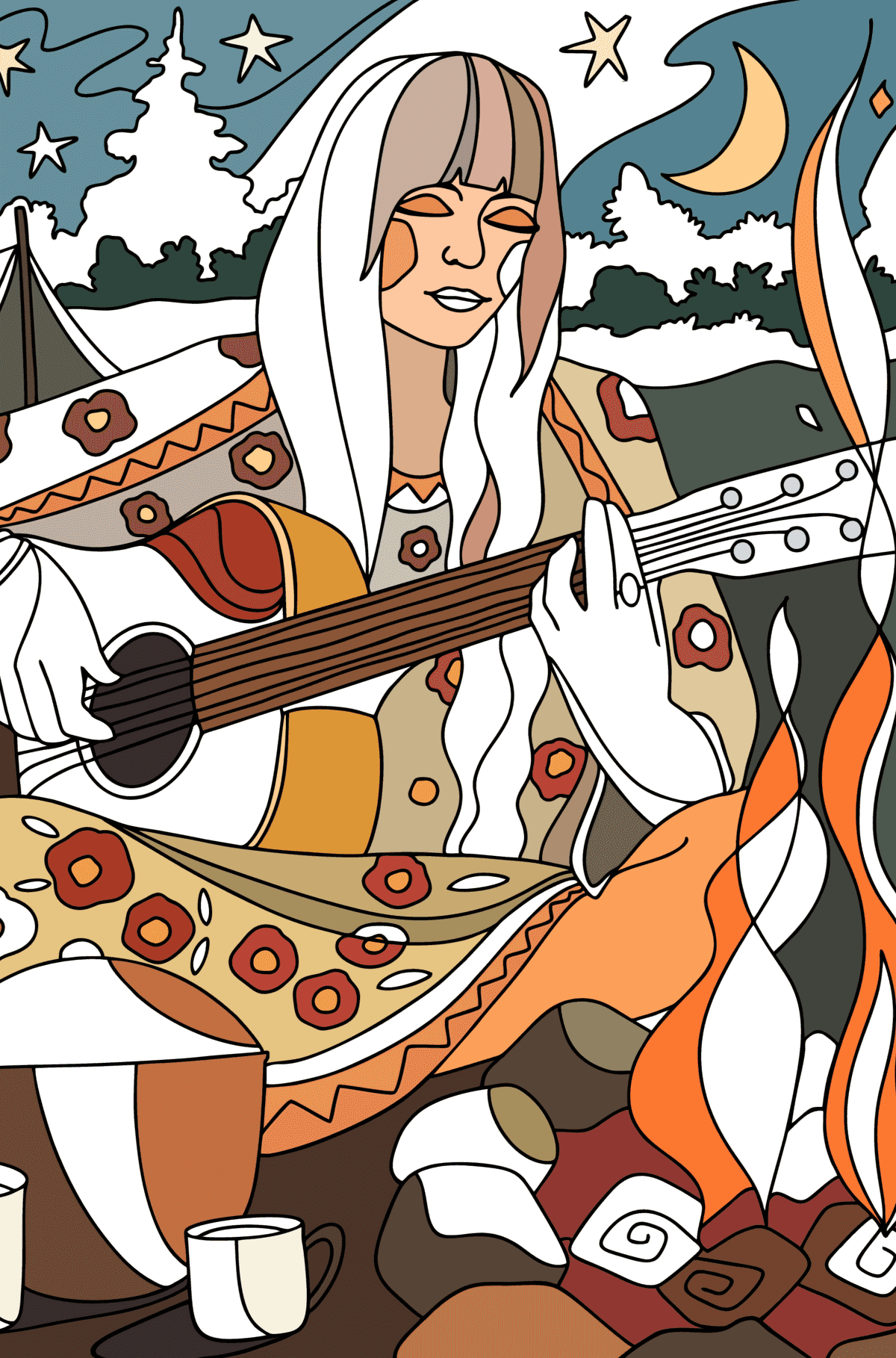 Coloriage Musique des années 60 - Coloriages pour adultes