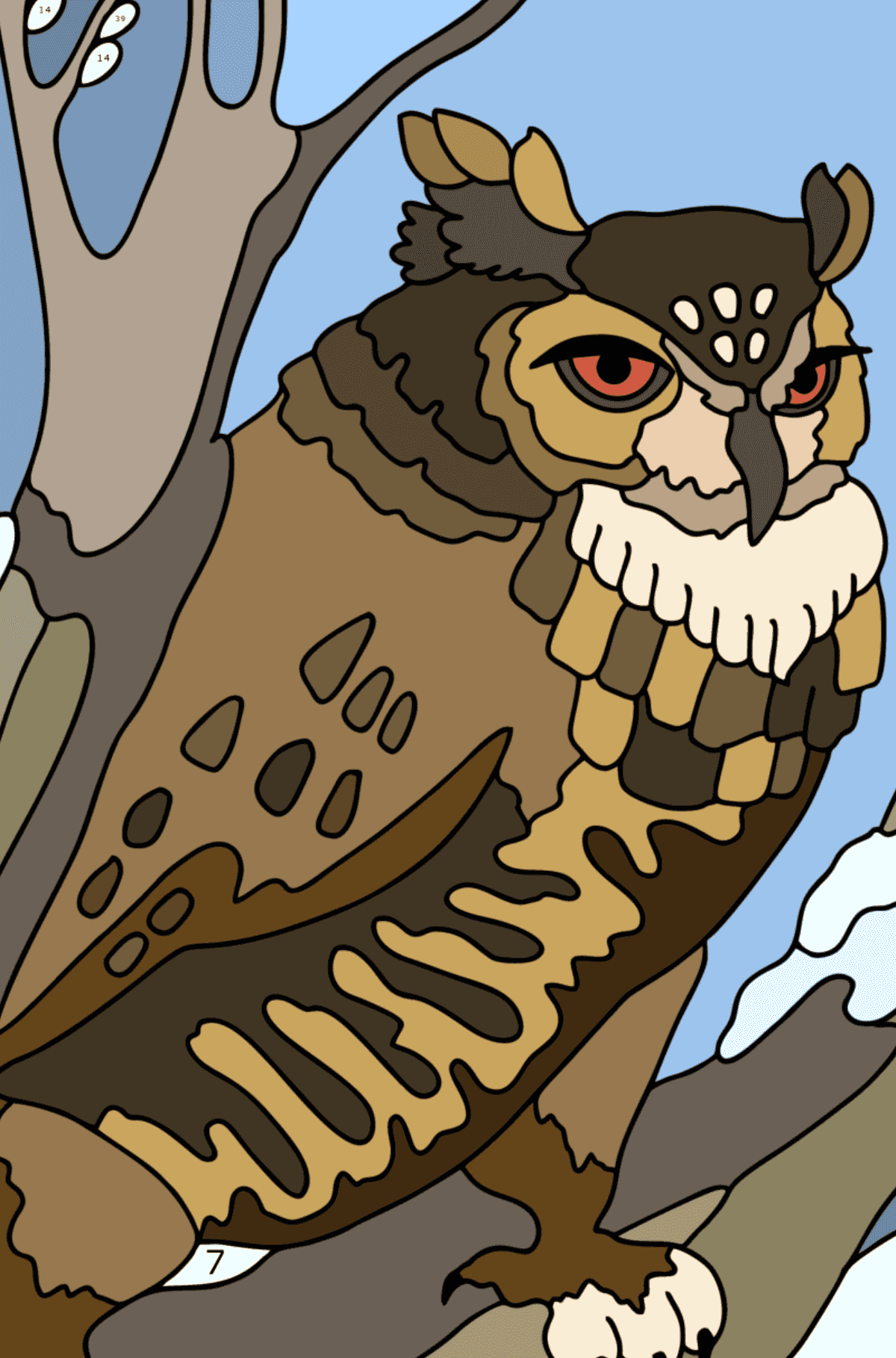 Раскраска Филин - Раскраска по Номерам для Взрослых