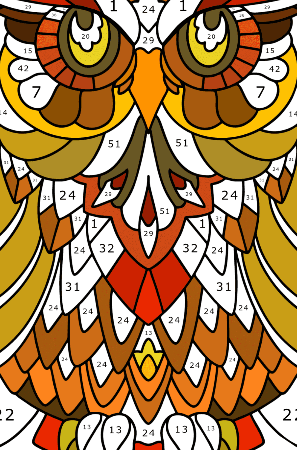 Раскраска Сова Антистресс - Раскраска по Номерам для Взрослых