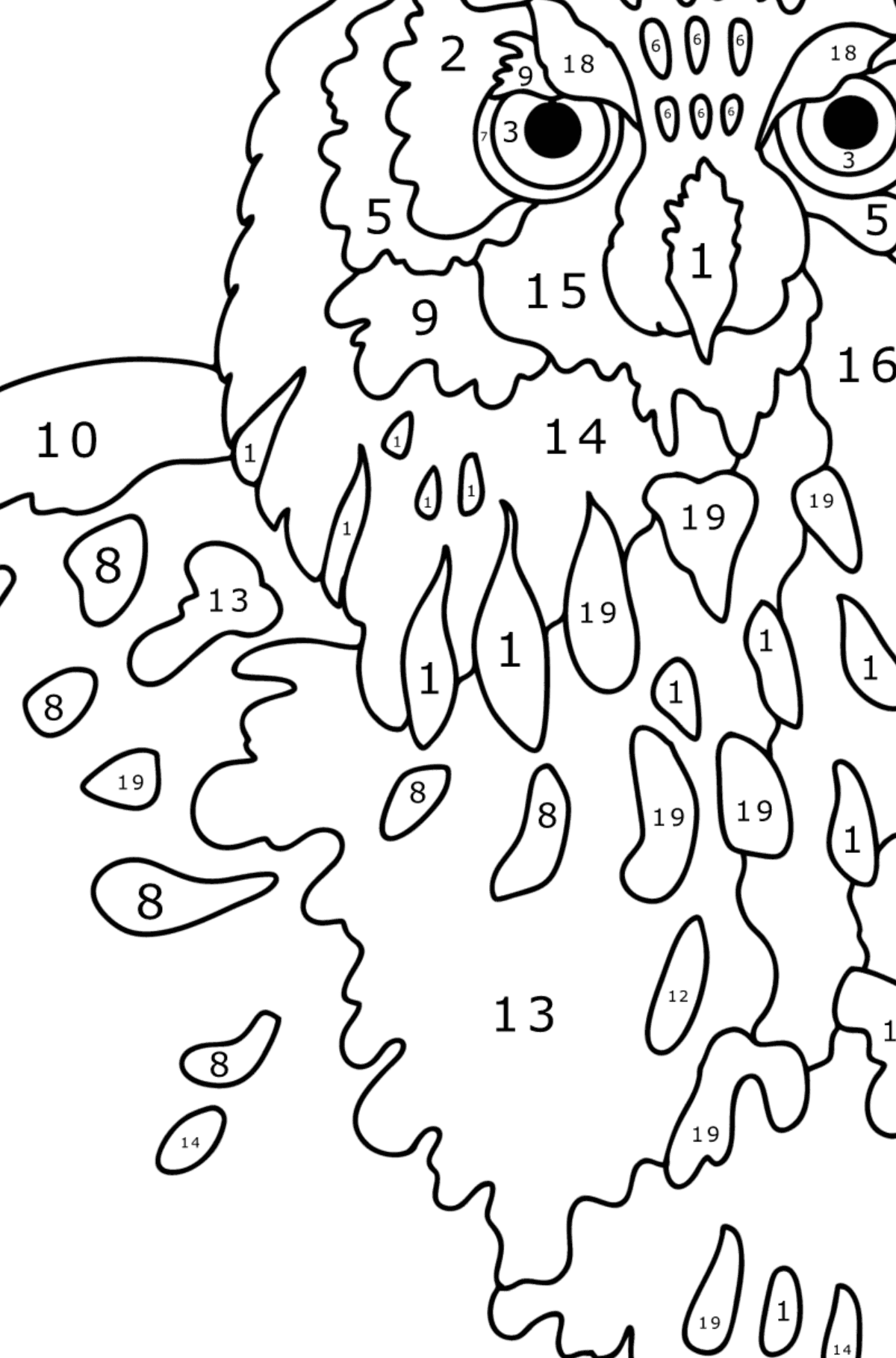 Desenho de Colorir com números: Coruja para colorir
