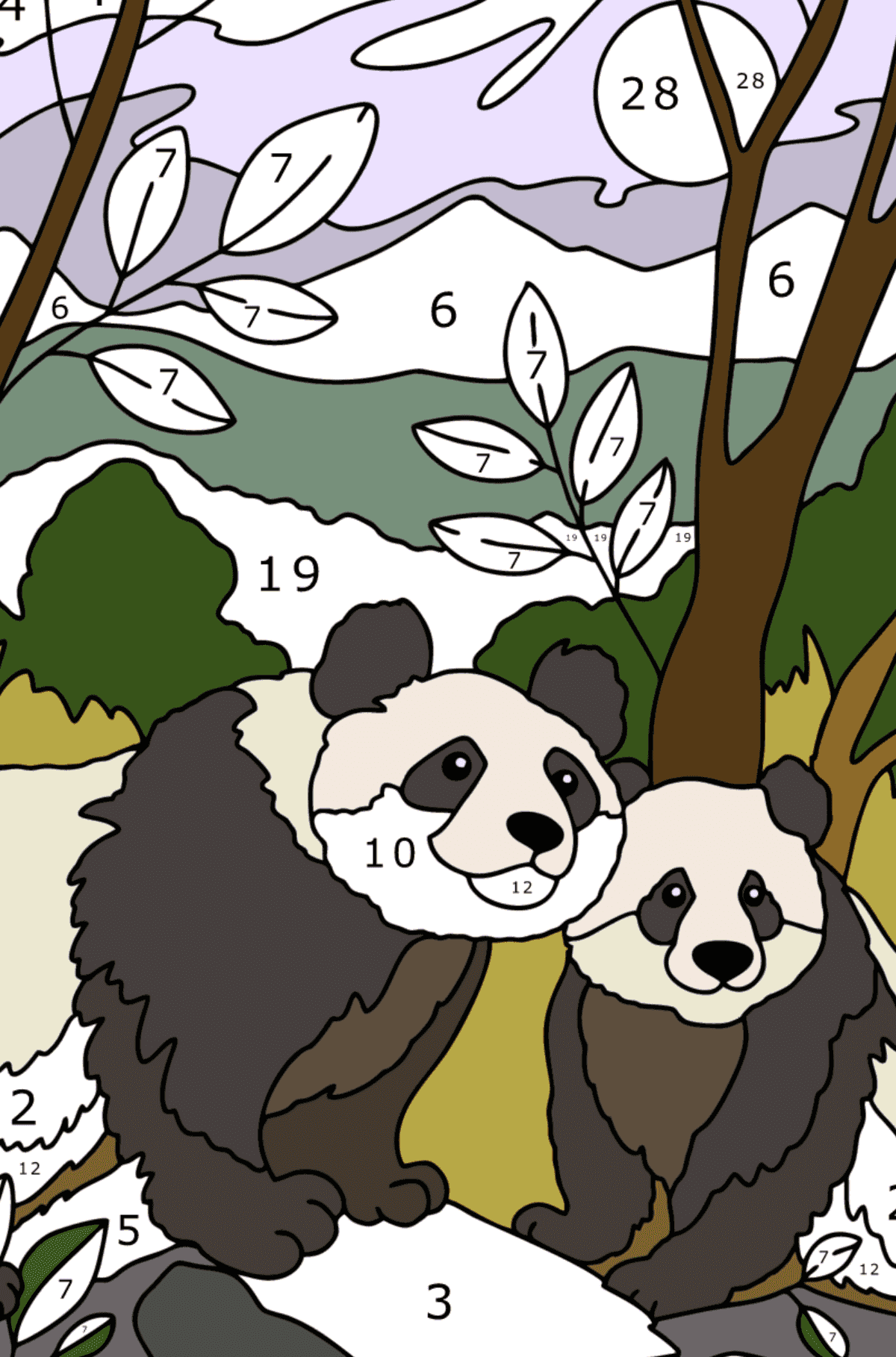 Раскраска Милые панды - Раскраска по Номерам для Взрослых