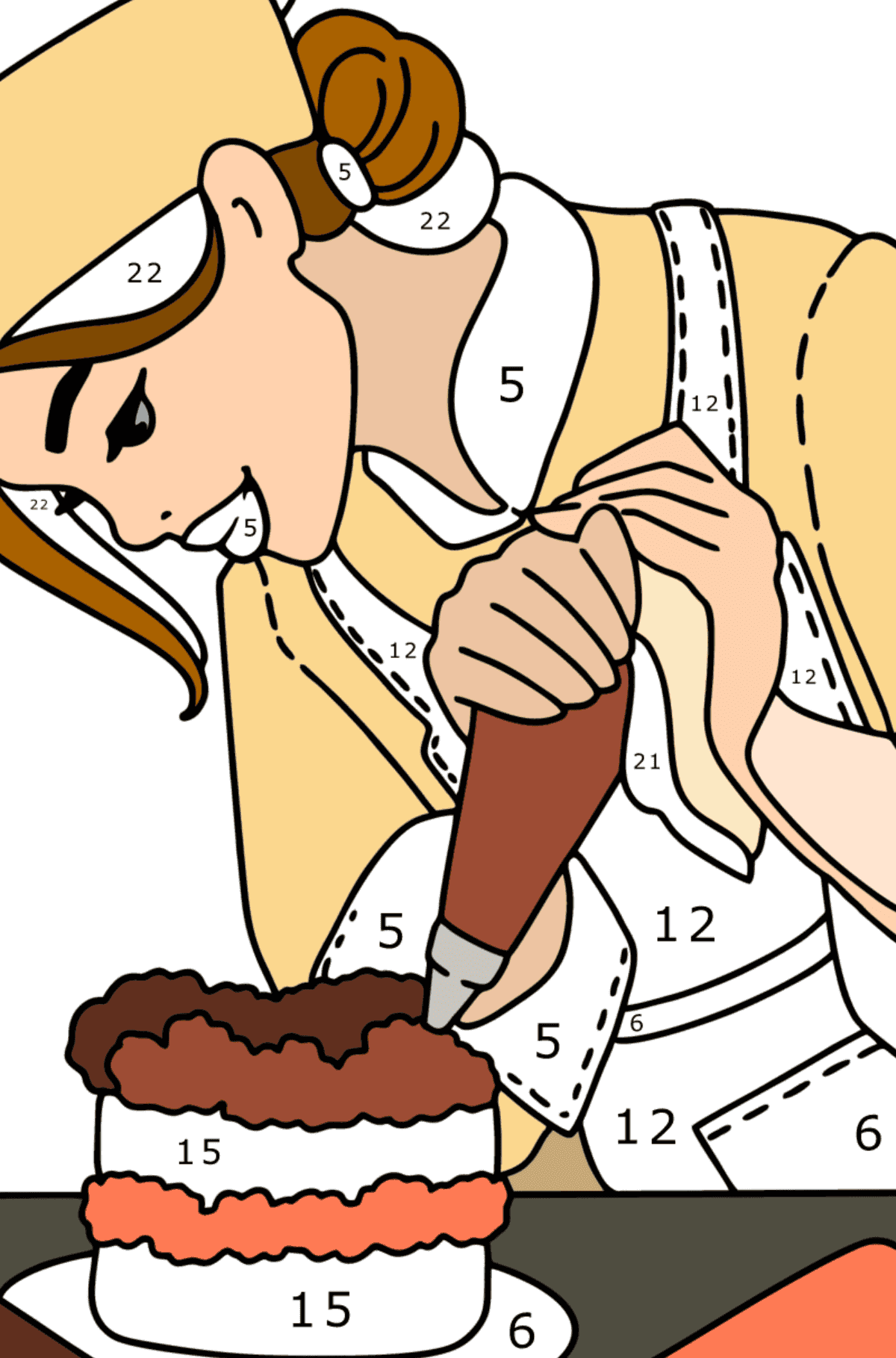 Girl confectioner coloring page - Coloring by Numbers for Adults