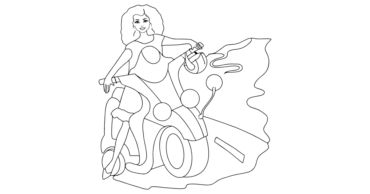 Girl on a motorcycle - People Coloring pages for Adults for Free