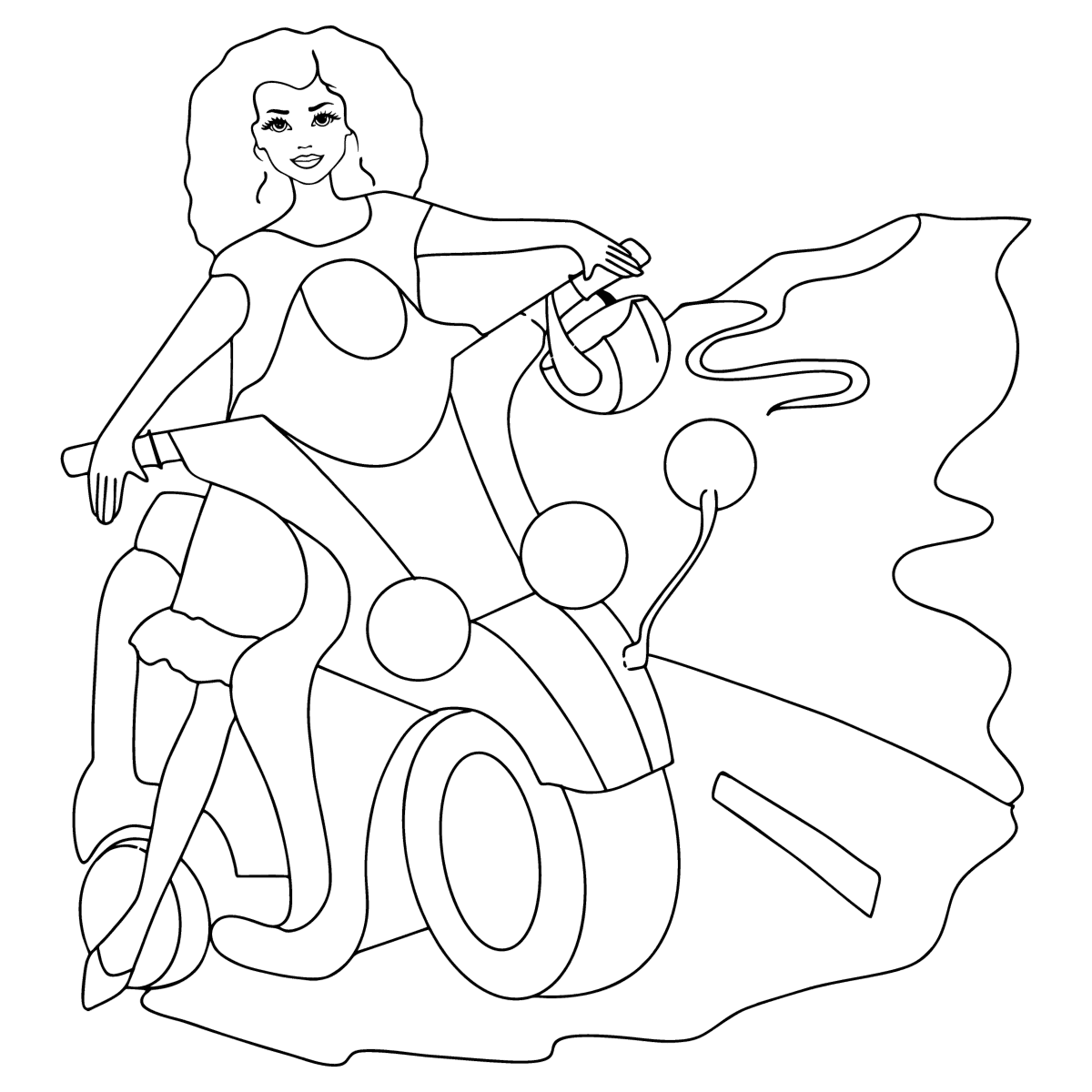 Girl on a motorcycle - People Coloring pages for Adults for Free