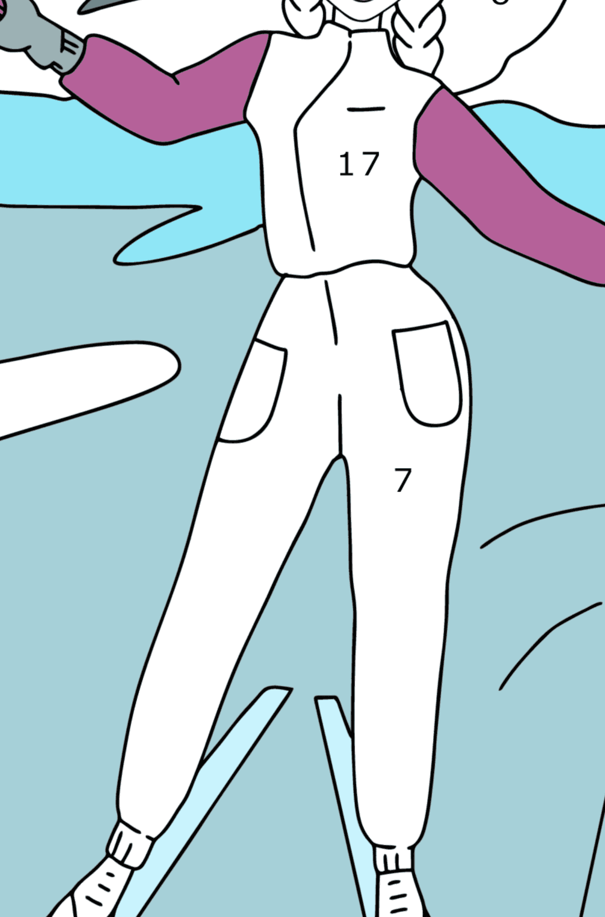 Girl skiing coloring page - Coloring by Numbers for Adults