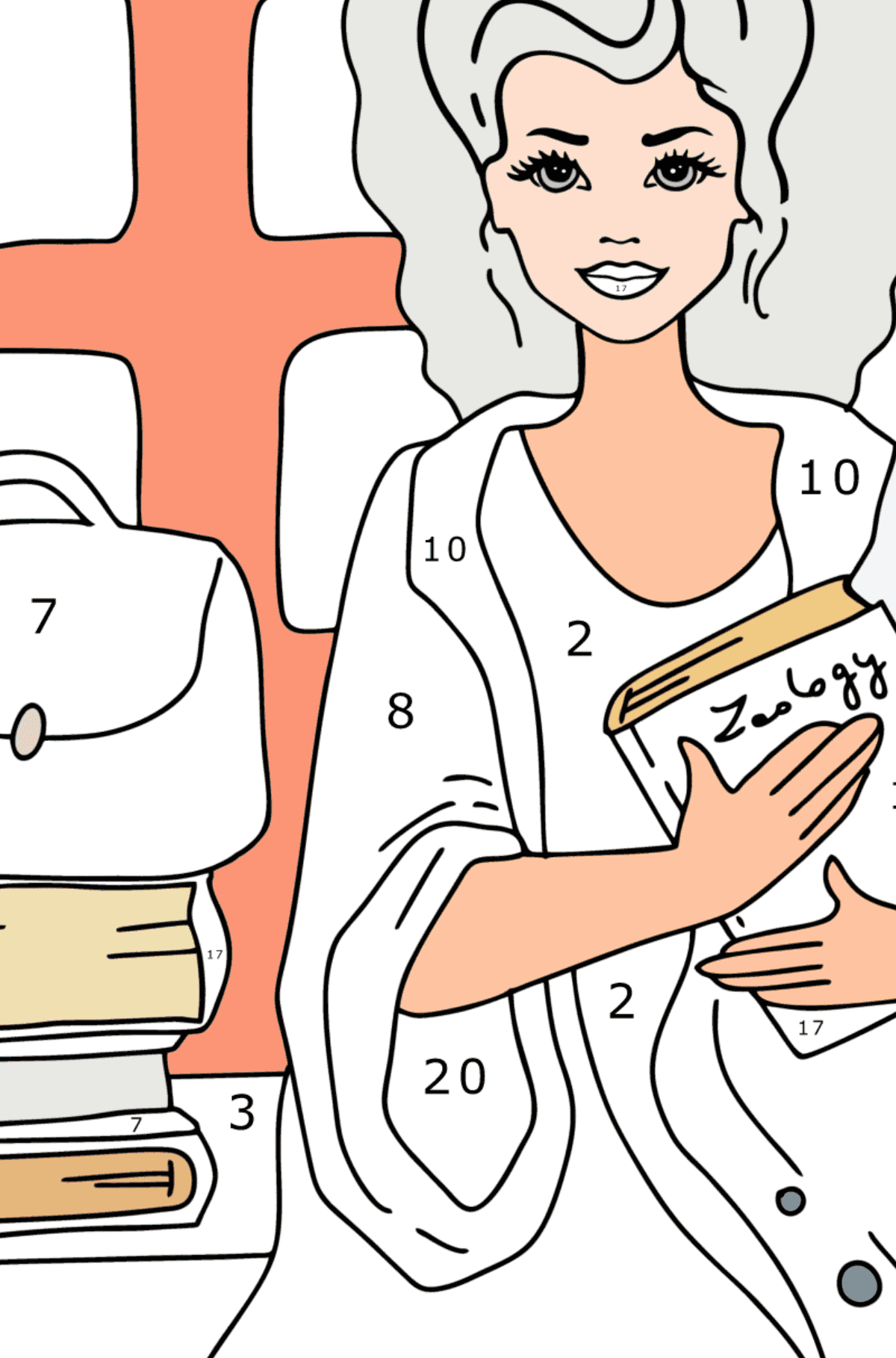 Girl student coloring page - Coloring by Numbers for Adults