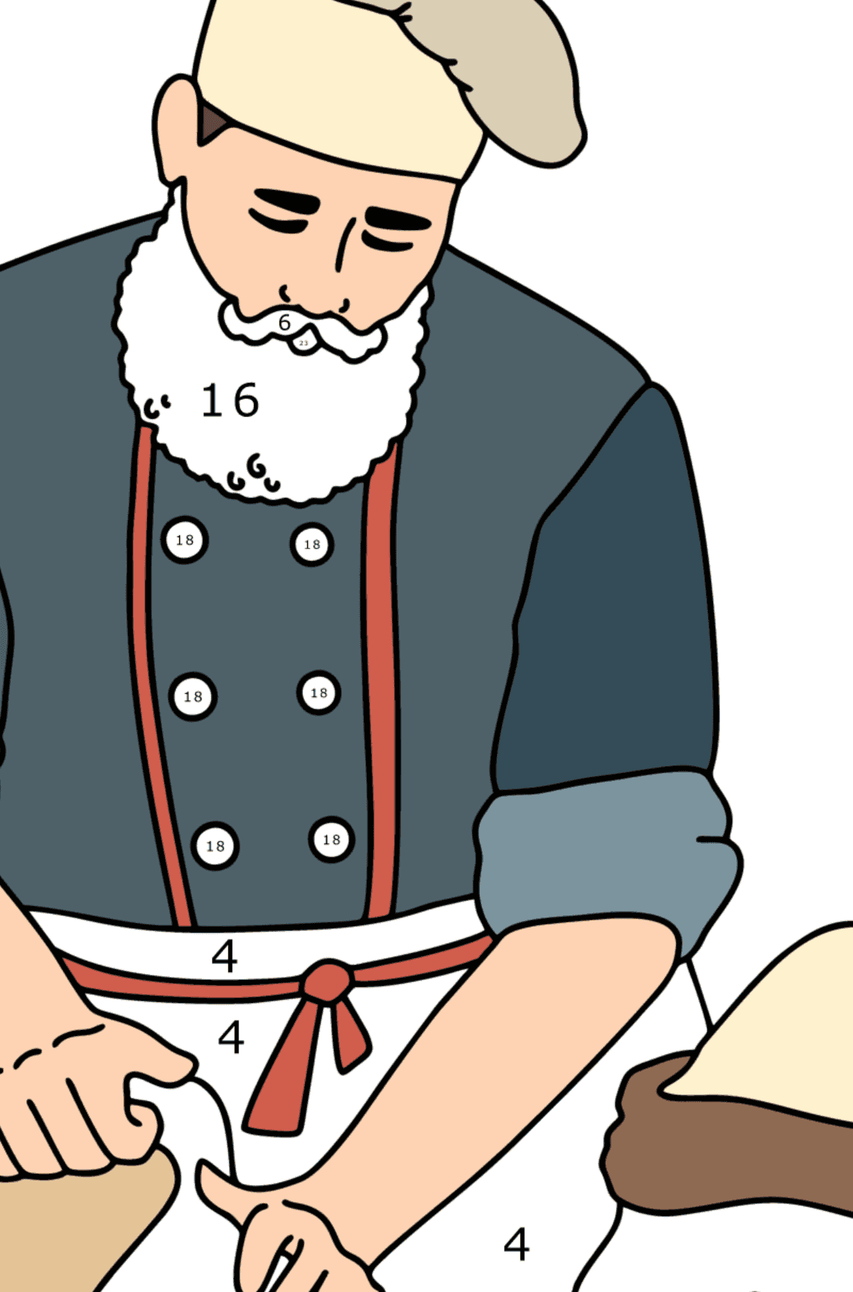 Young baker coloring page - Coloring by Numbers for Adults