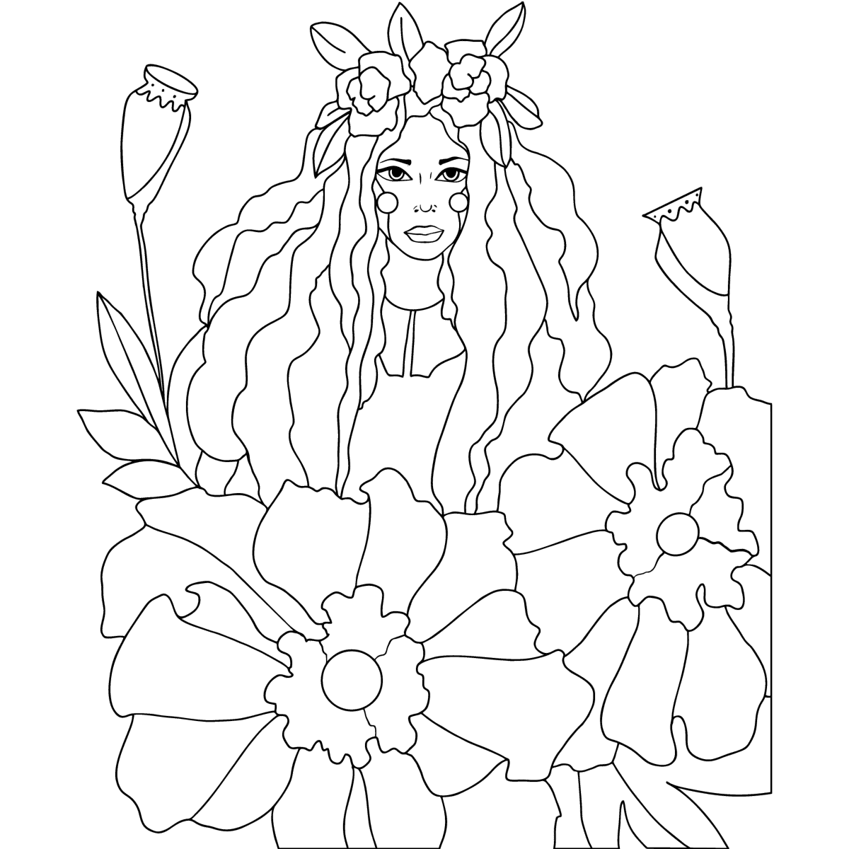 Princess and flowers - Princesses coloring pages for Adults online