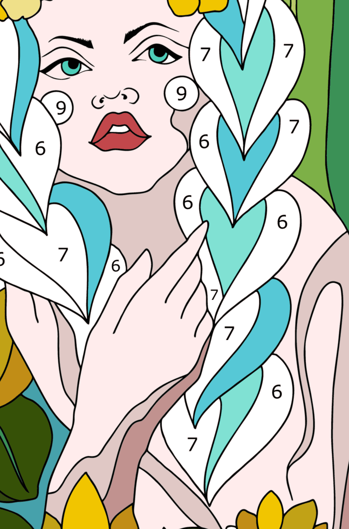 Princess - mermaid coloring page - Coloring by Numbers for Adults