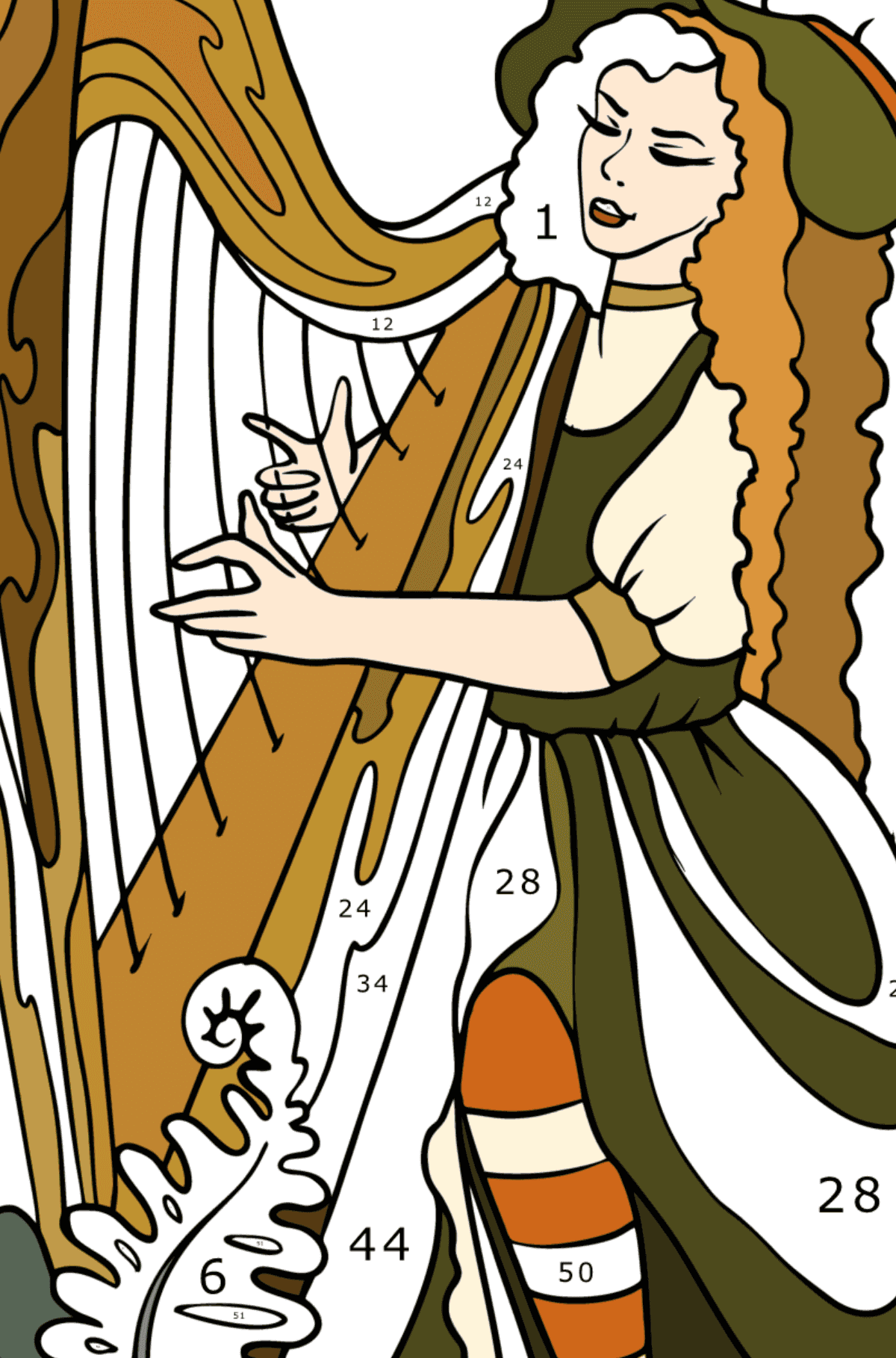 Раскраска Девочка играет на лире - Раскраска по Номерам для Взрослых