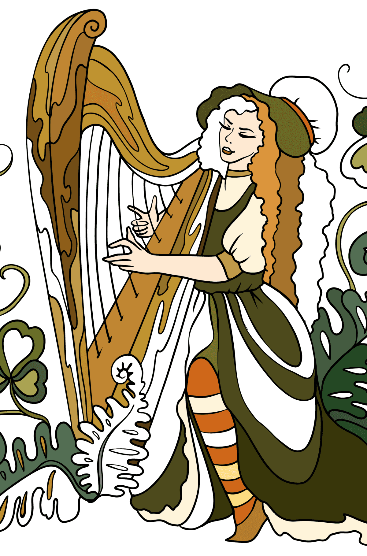 Girl Playing the Lyre coloring page - Coloring Pages for Adults