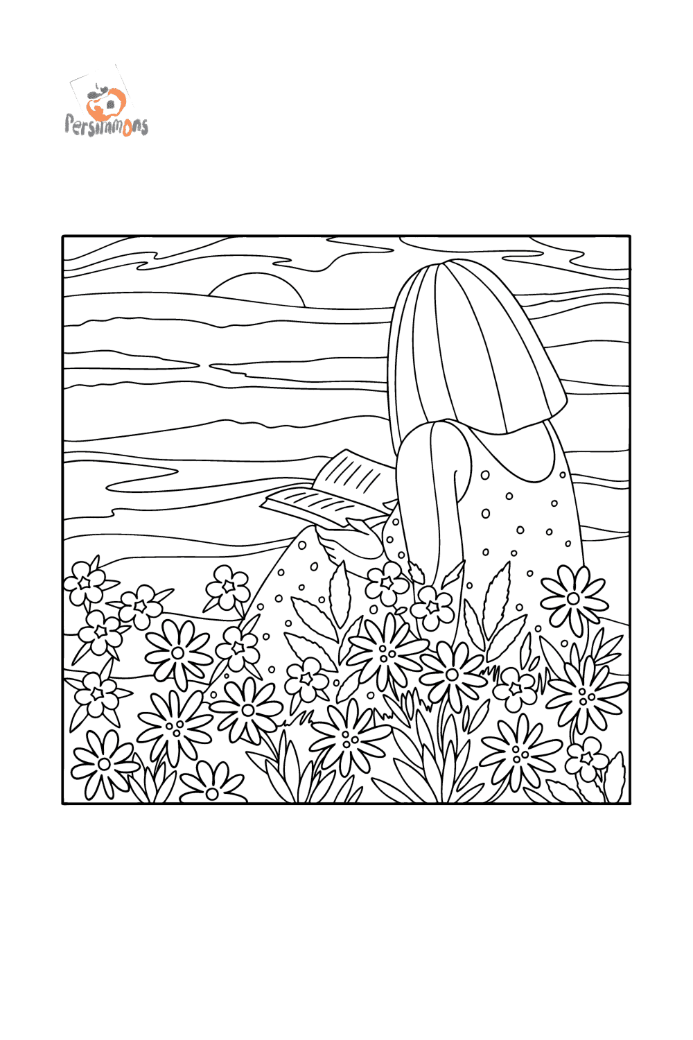 girl-and-sunset-in-the-field-coloring-page-coloring-for-adults
