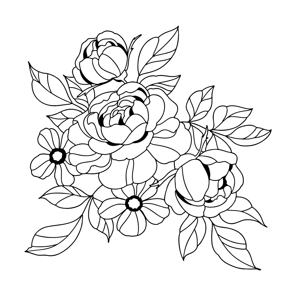Rose and anemone tattoo coloring page coloring for adults