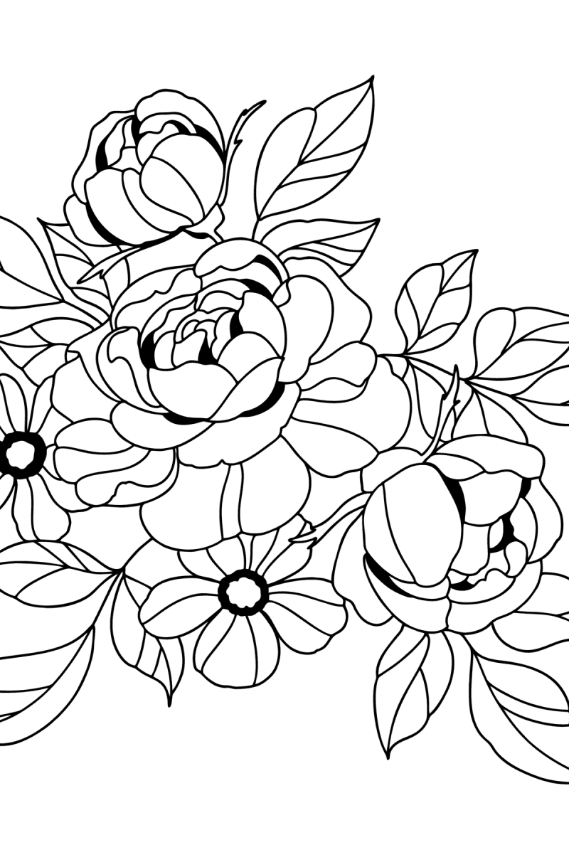 Rose and anemone tattoo coloring page coloring for adults