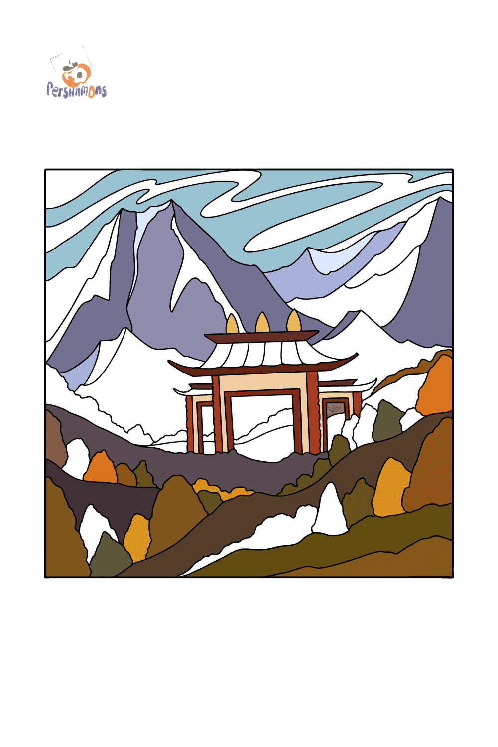 Gateway to the buddhist monastery coloring page color online 