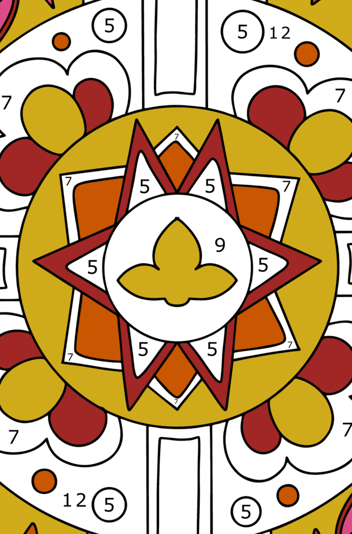 Omalovánka tibetská mandala - hrát podle čísel pro dospělé