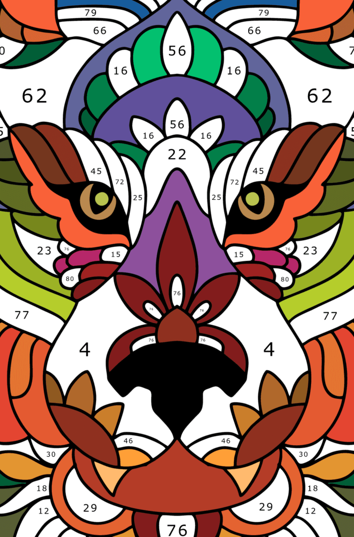 Kleurplaat Tijger antistress  - spelen op nummer voor volwassenen