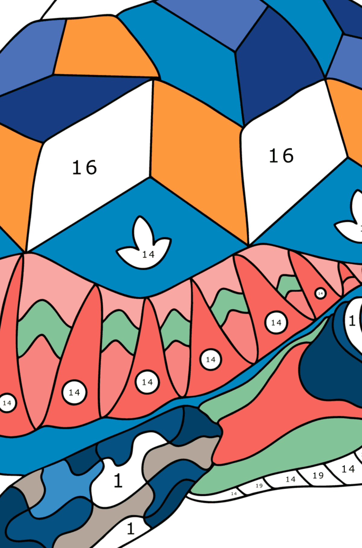 Beautiful turtle coloring page - Coloring by Numbers for Adults