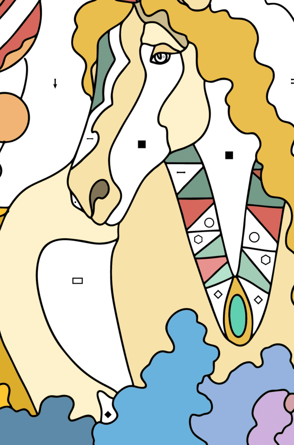 Sad unicorn coloring page - Coloring by Symbols and Geometric Shapes for Adults